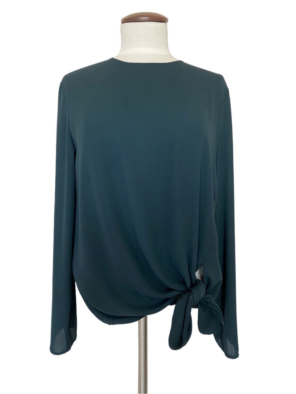 Aritzia Babaton Tadema Long Sleeve Tie Front Blouse Dark Green Sz L